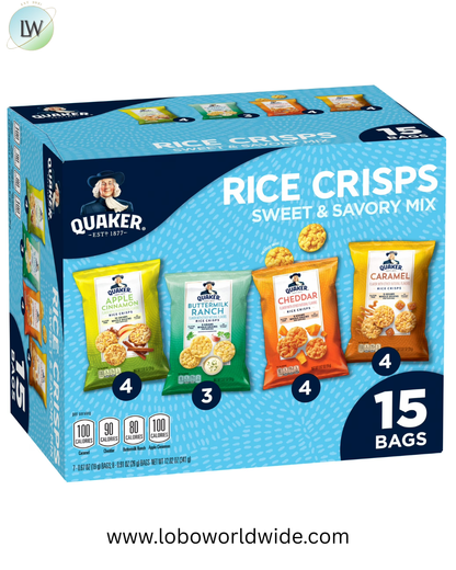 Quaker Rice Crisps Sweet & Savory Variety (Caramel, Cheddar, Apple Cinnamon, Ranch) 12 oz, 15 Count