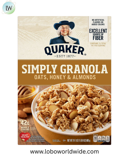 Quaker Simply Granola, Oats, Honey & Almonds Cereal, Ready-to-Eat, 24.1 oz Box