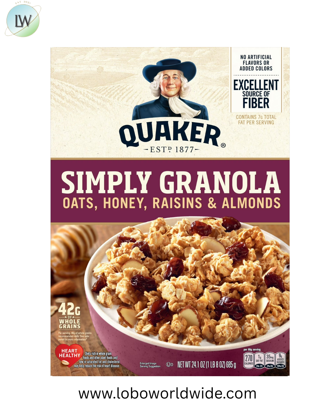Quaker Simply Granola Breakfast Cereal, Oats Honey Raisins & Almonds, 24.1 oz Box