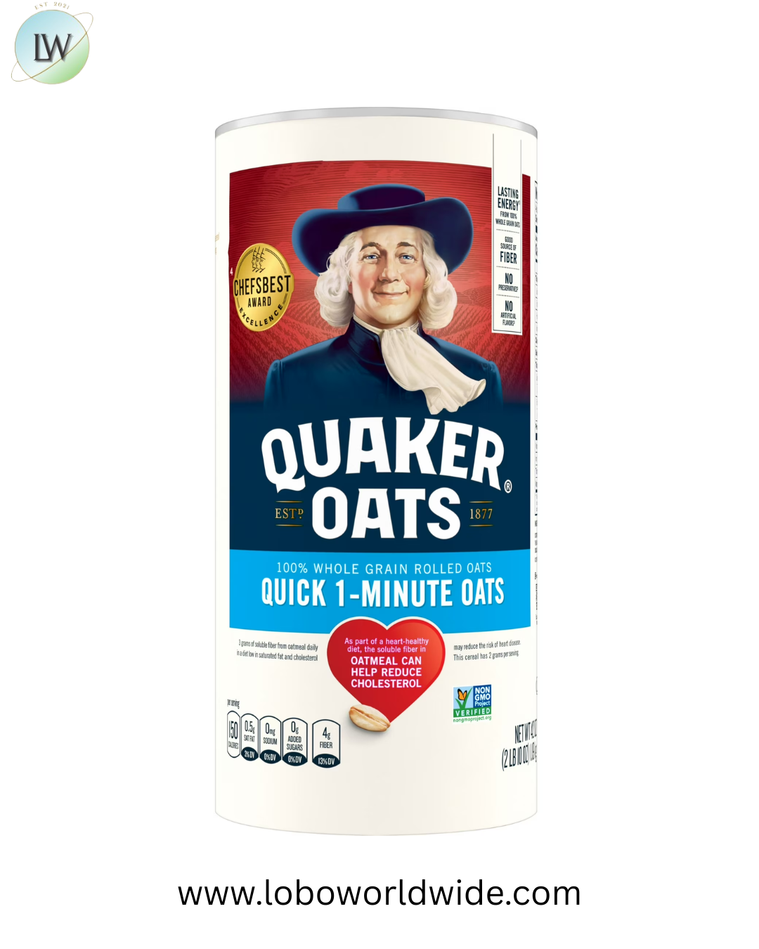 Quaker, Quick 1 Minute Oats, Oatmeal, Quick Cook Oatmeal, 42 oz Canister Dry Oats