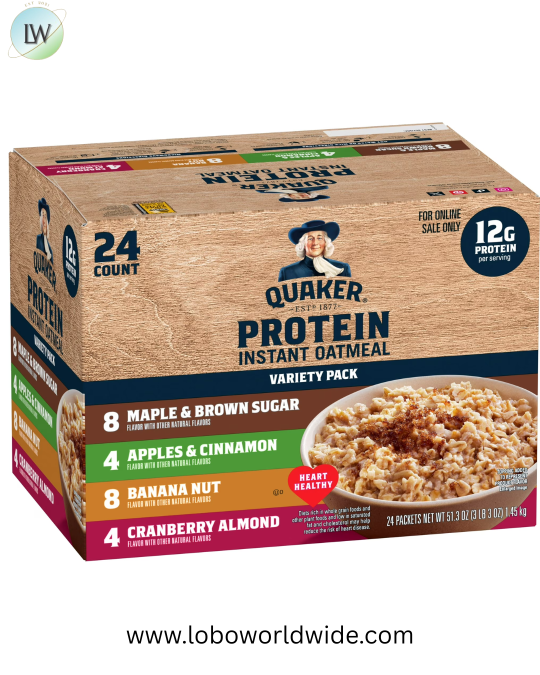 Quaker Instant Oatmeal Protein Variety Pack 51.3 oz, 24 Count