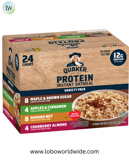 Quaker Instant Oatmeal Protein Variety Pack 51.3 oz, 24 Count
