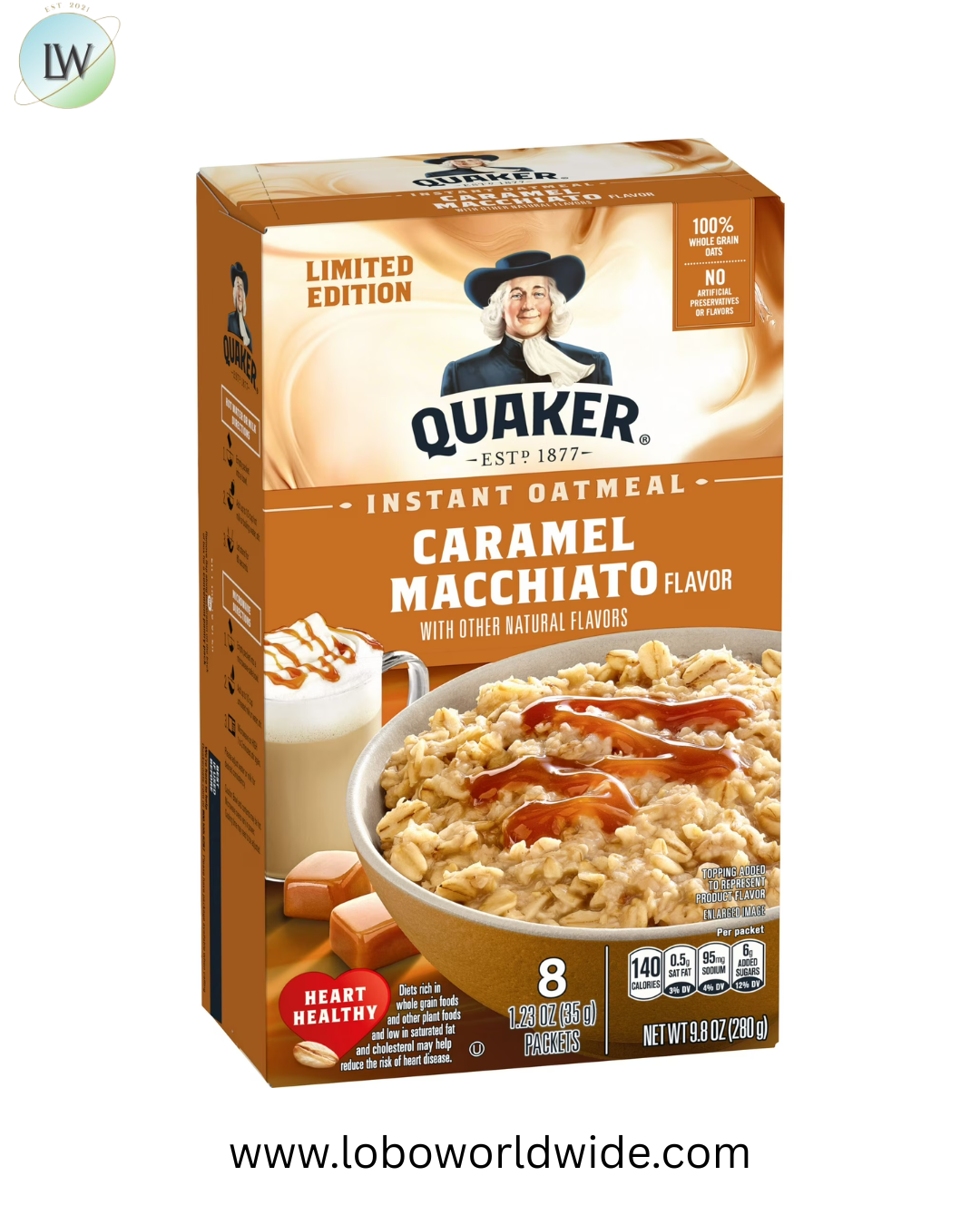 Quaker Caramel Macchiato Flavor Instant Oatmeal, 8 Count, 9.8 Ounce Box