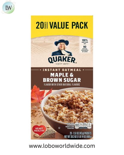 Quaker Maple & Brown Sugar Flavor Instant Oatmeal, 1.51 oz 20 Packets