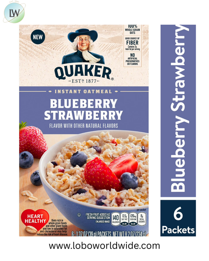 (6 pack) Quaker Instant Oatmeal, Blueberry & Strawberry, 1.37 oz Box, 6 Packets