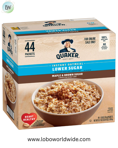 Quaker Instant Oatmeal, Lower Sugar, Maple & Brown Sugar, 1.19 oz Packets, 44 Packets
