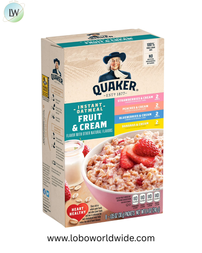 (12 pack) Quaker Instant Oatmeal, Fruit & Cream Variety, 8ct