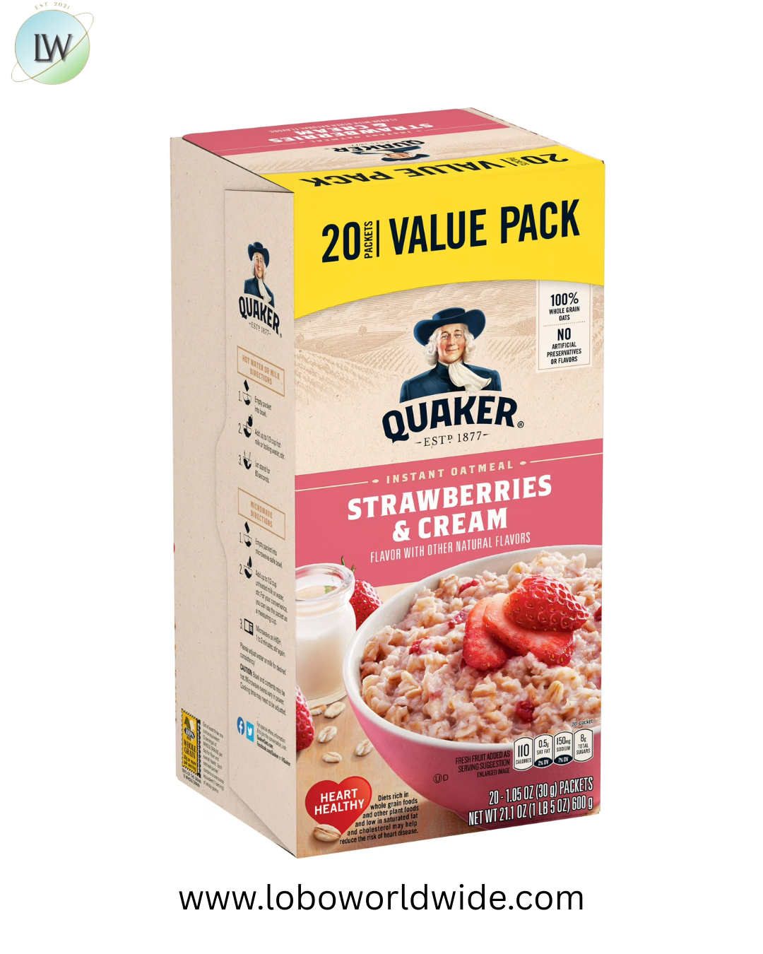 Quaker, Instant Oatmeal, Strawberry & Cream, 1.1 oz, 20 Packets