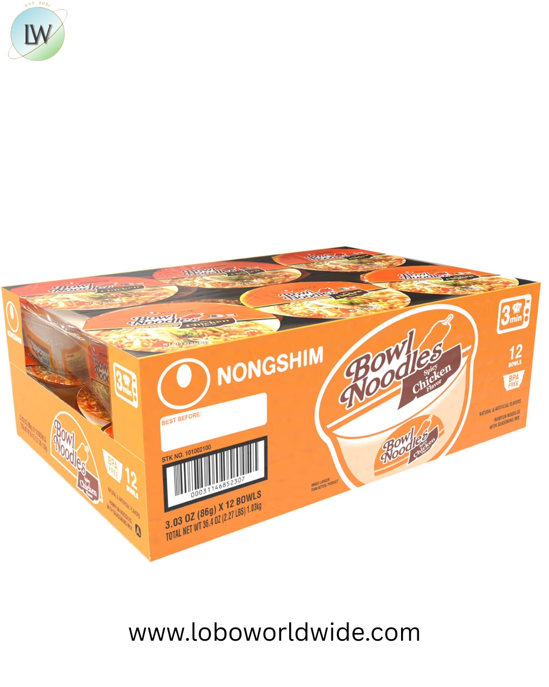 Nongshim Spicy Chicken Ramen Noodle Soup Bowl 3.03 oz., 12 ct.