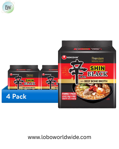 Nongshim Spicy Pot-au-feu Flavor Shin Black Noodle Soup, 4.58 oz, (Pack of 4)