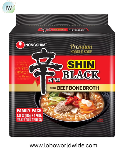 Nongshim Spicy Pot-au-feu Flavor Shin Black Noodle Soup, 4.58 oz, (Pack of 4)
