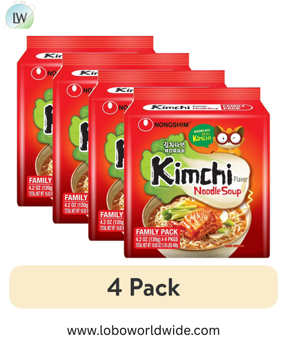 (4 pack) Nongshim Kimchi Spicy Red Chili Ramyun Ramen Noodle Soup Pack, 4.2oz X 4 Count, Shelf-Stable