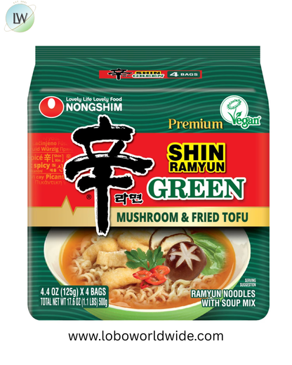 Nongshim Shin Ramyun Green Ramen Noodle Soup Pack, 4.4oz x 4 Count, Shelf-Stable