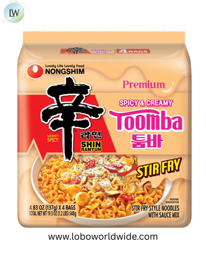 Nongshim Shin Toomba Stir Fry Creamy Premium Ramen Noodle Soup Pack, 4.83 oz X 4 Count, Shelf-Stable