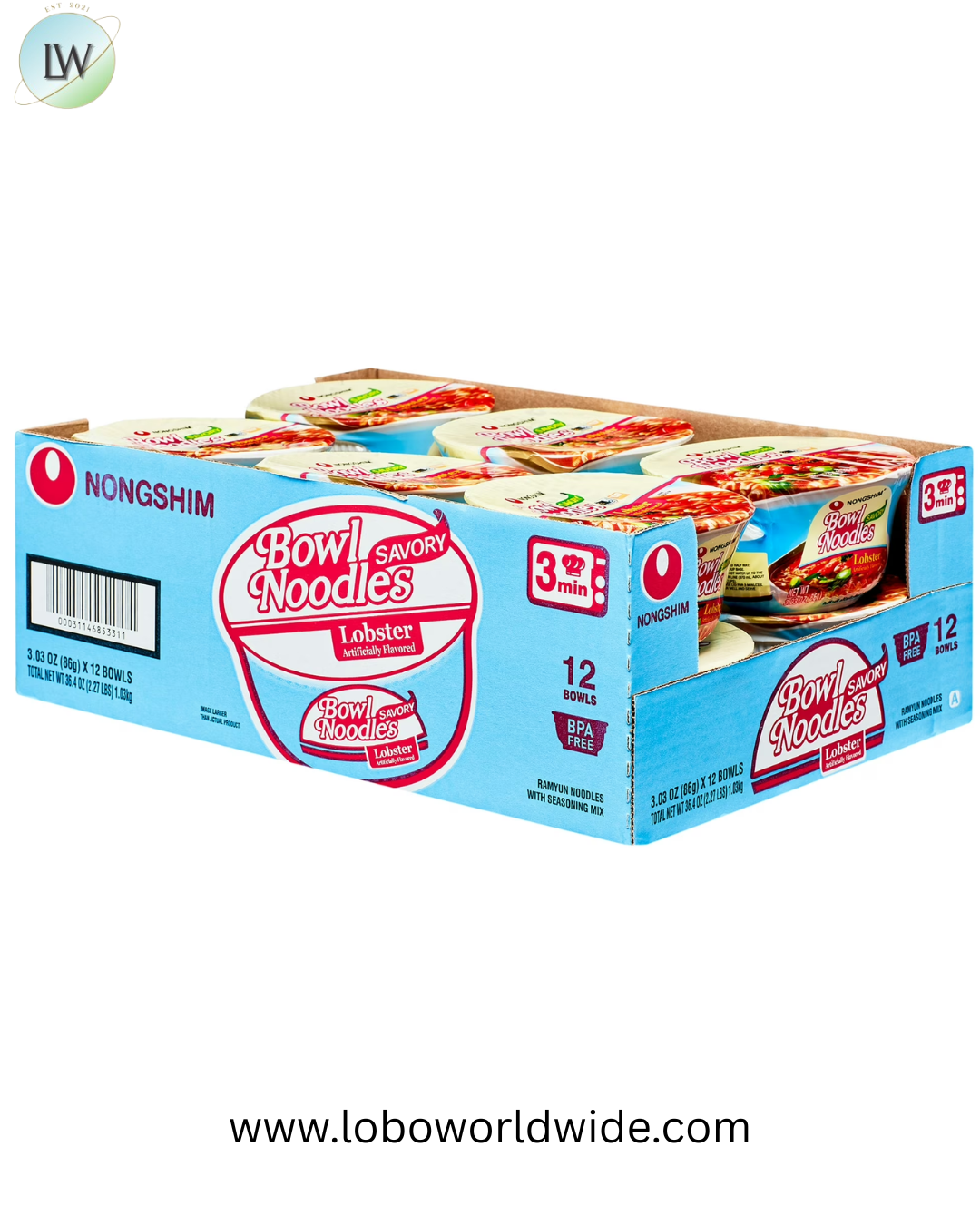 Nongshim Bowl Noodle Savory Lobster Flavor Ramen Soup 3.03oz, 12 Count