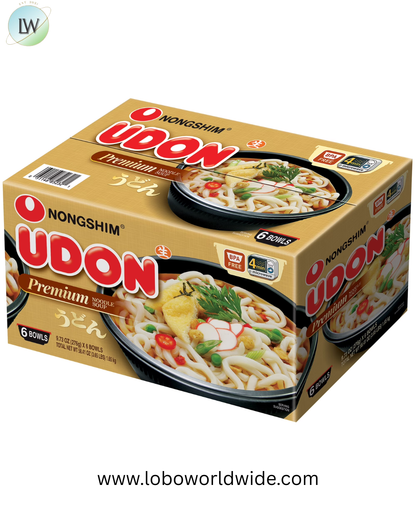 Nongshim Pre-Cooked Udon Savory Soy Premium Noodle Soup Bowl, 9.73oz x 6 Count, Shelf-Stable