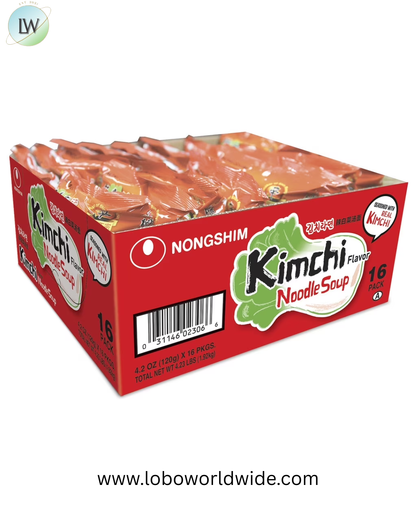 Nongshim Kimchi Spicy Red Chili Ramyun Ramen Noodle Soup, 4.2oz, 16-Pack