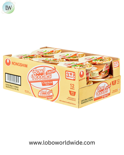 Nongshim Bowl Noodle Savory Chicken Ramyun Ramen Noodle Soup Bowl, 3.03oz X 12 Count, Shelf-Stable
