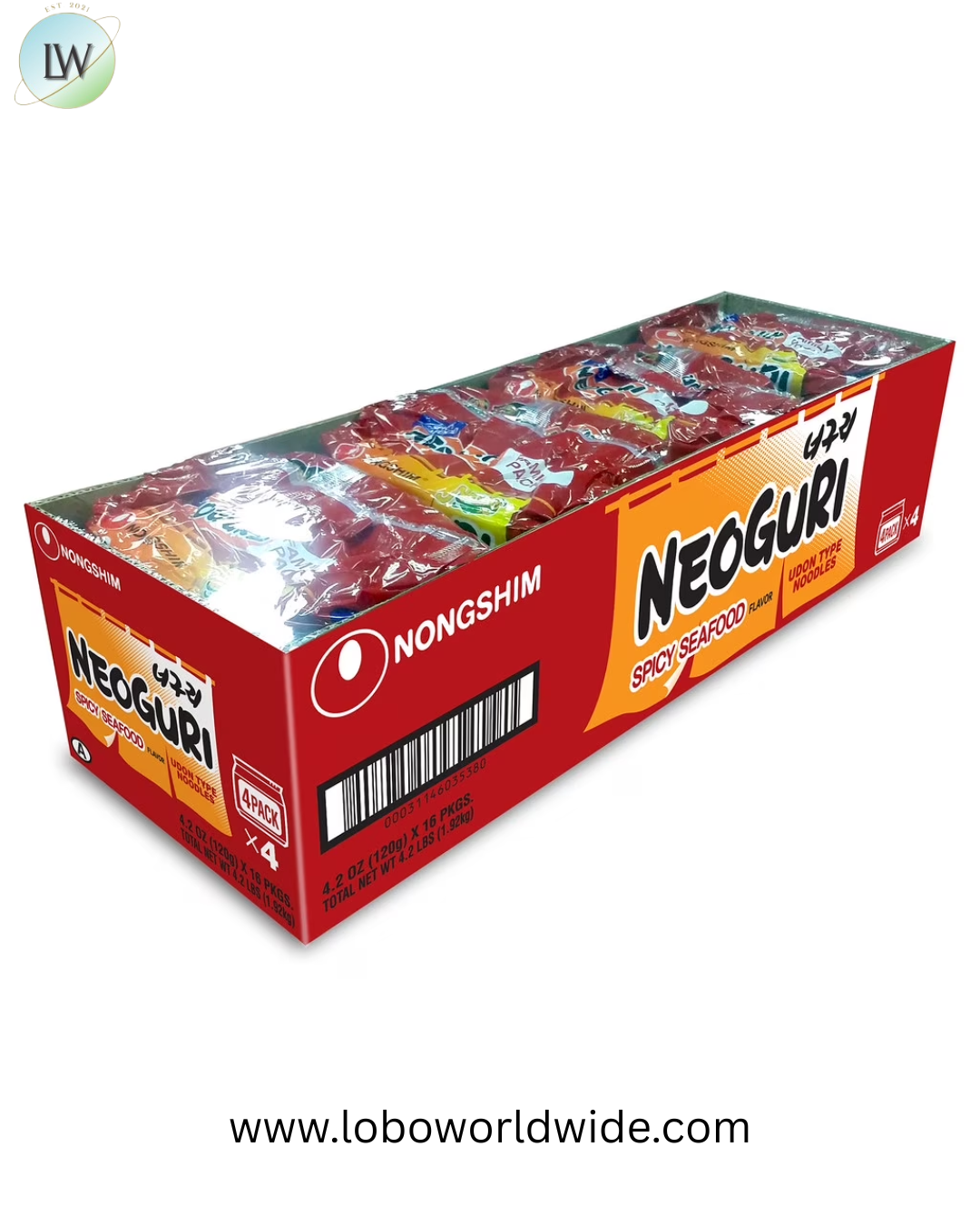 Nongshim Neoguri Spicy Seafood Ramyun Ramen Noodle Soup, 4.2oz x 16 Pack