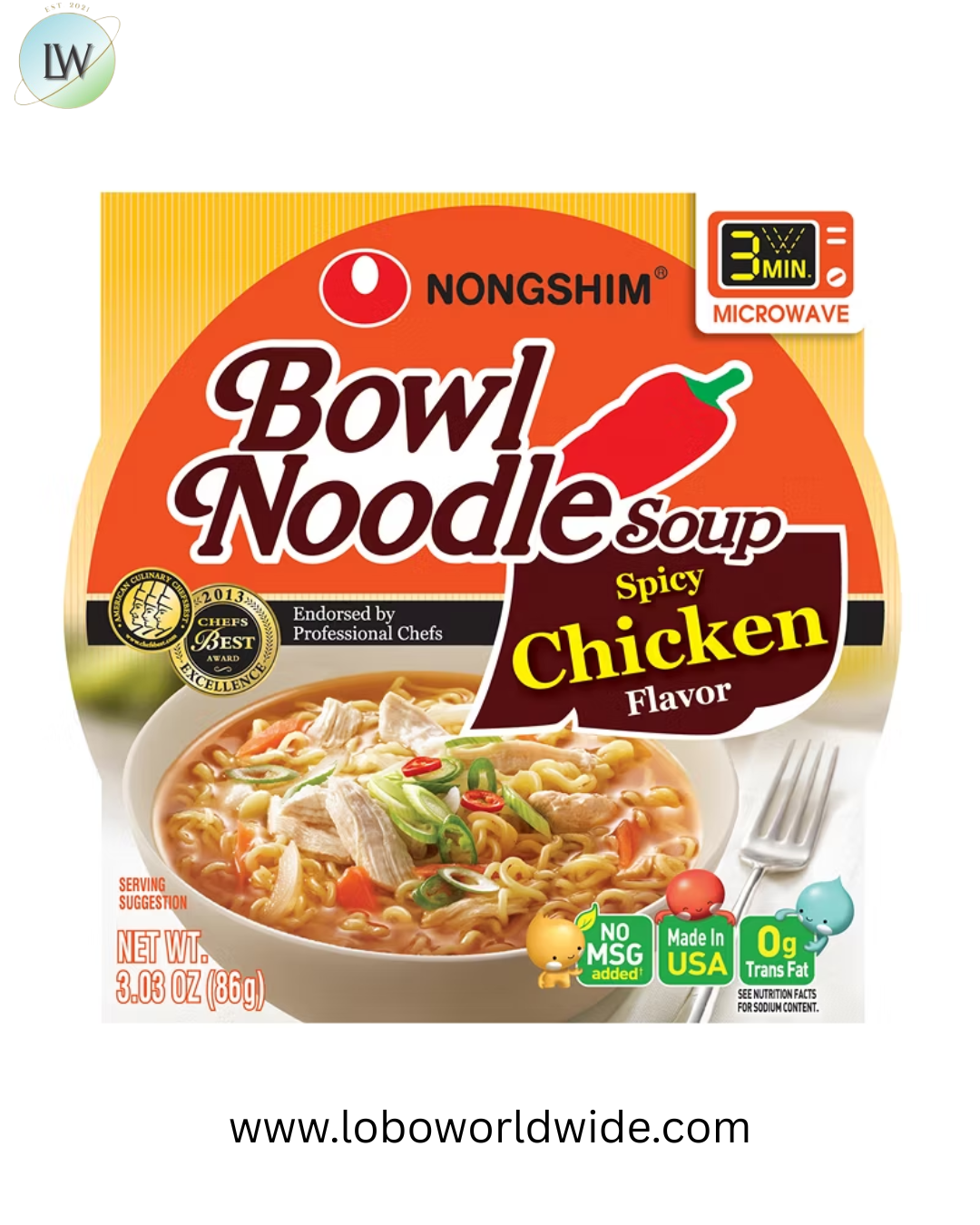 Nong Shim Spicy Chicken Bowl Noodle Soup, 12 pk./3.03 oz.