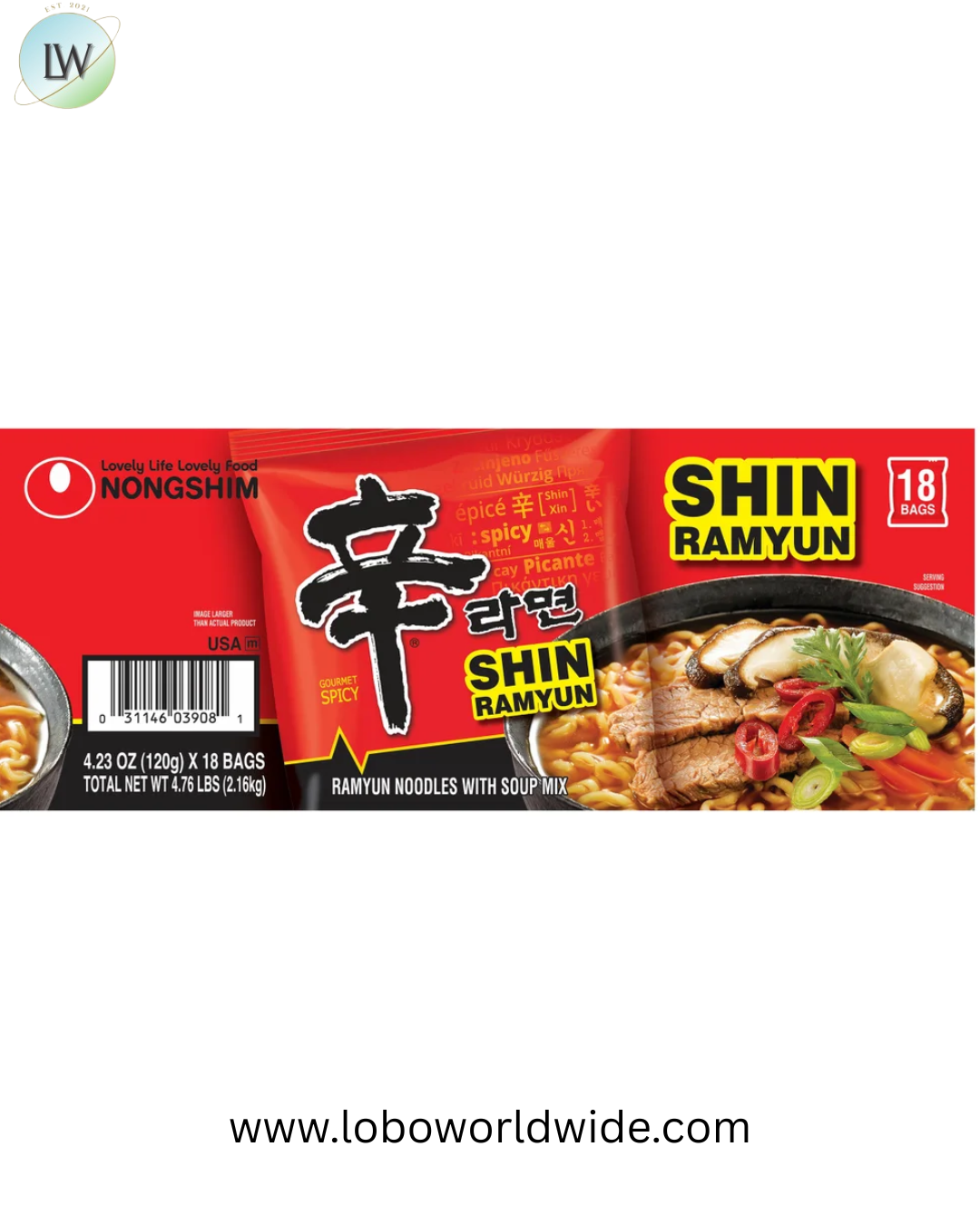 Nongshim Shin Ramyun Noodles with Soup Mix, Gourmet Spicy, 4.2 oz, 18-count