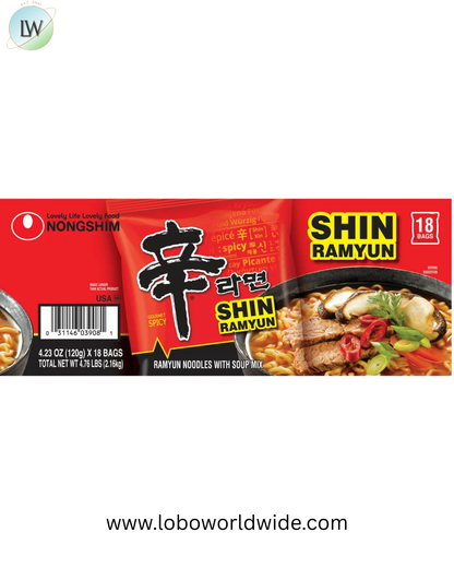 Nongshim Shin Ramyun Noodles with Soup Mix, Gourmet Spicy, 4.2 oz, 18-count