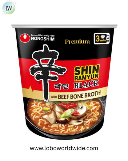 Nongshim, Shin Black Premium Noodle Soup Cups, Spicy, 3.5 oz, 8-Count