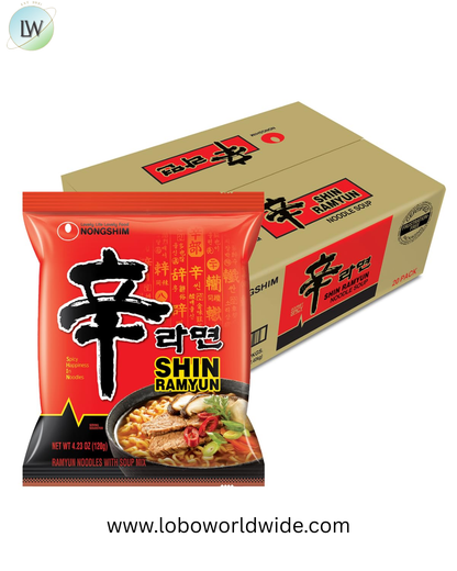 Nongshim Shin Ramyun Noodles, Spicy Korean Signature Instant Ramyun, Rich Beef Flavored Broth, Microwaveable, Korean Instant Noodles, 4.23 oz, Packaging May Vary.