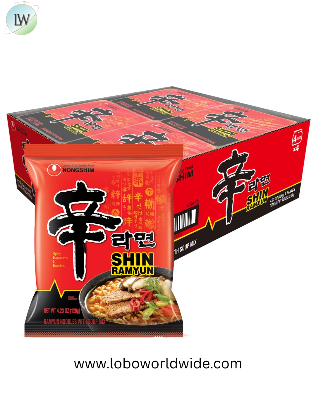 Nongshim Shin Ramyun Noodles, Spicy Korean Signature Instant Ramyun, Rich Beef Flavored Broth, Microwaveable, Korean Instant Noodles, 4.23 oz, Packaging May Vary.