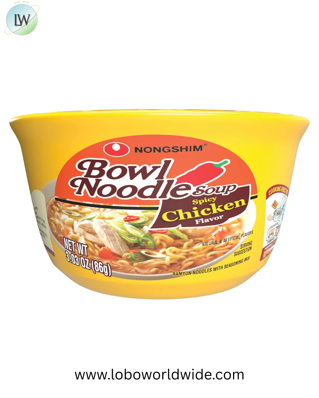 Nongshim Spicy Chicken Noodle Soup Instant Ramen, 12 Pack, Korean Microwaveable Bowl Soup Mix, Ramyun with Veggies, Sabor a Pollo