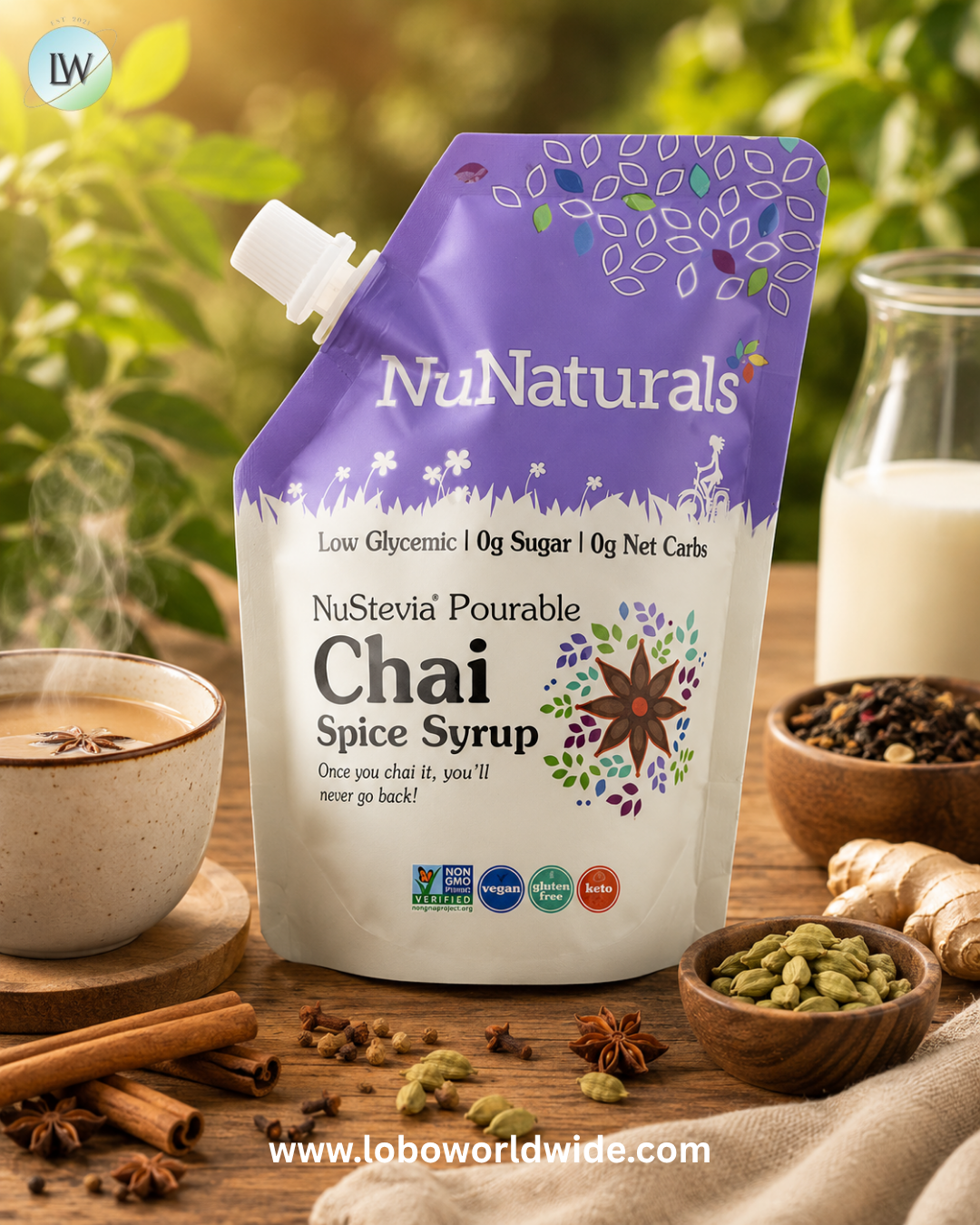 NuNaturals, NuStevia® Pourable Chai Spice Syrup, 6.6 fl oz, (0.2 l)