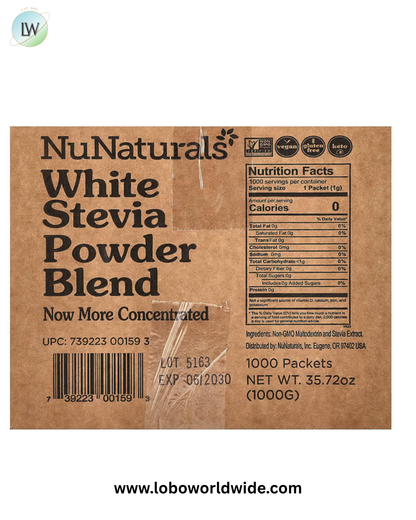 NuNaturals, NuStevia, White Stevia Powder, 1,000 Packets, 35.72 oz (1,000 g)