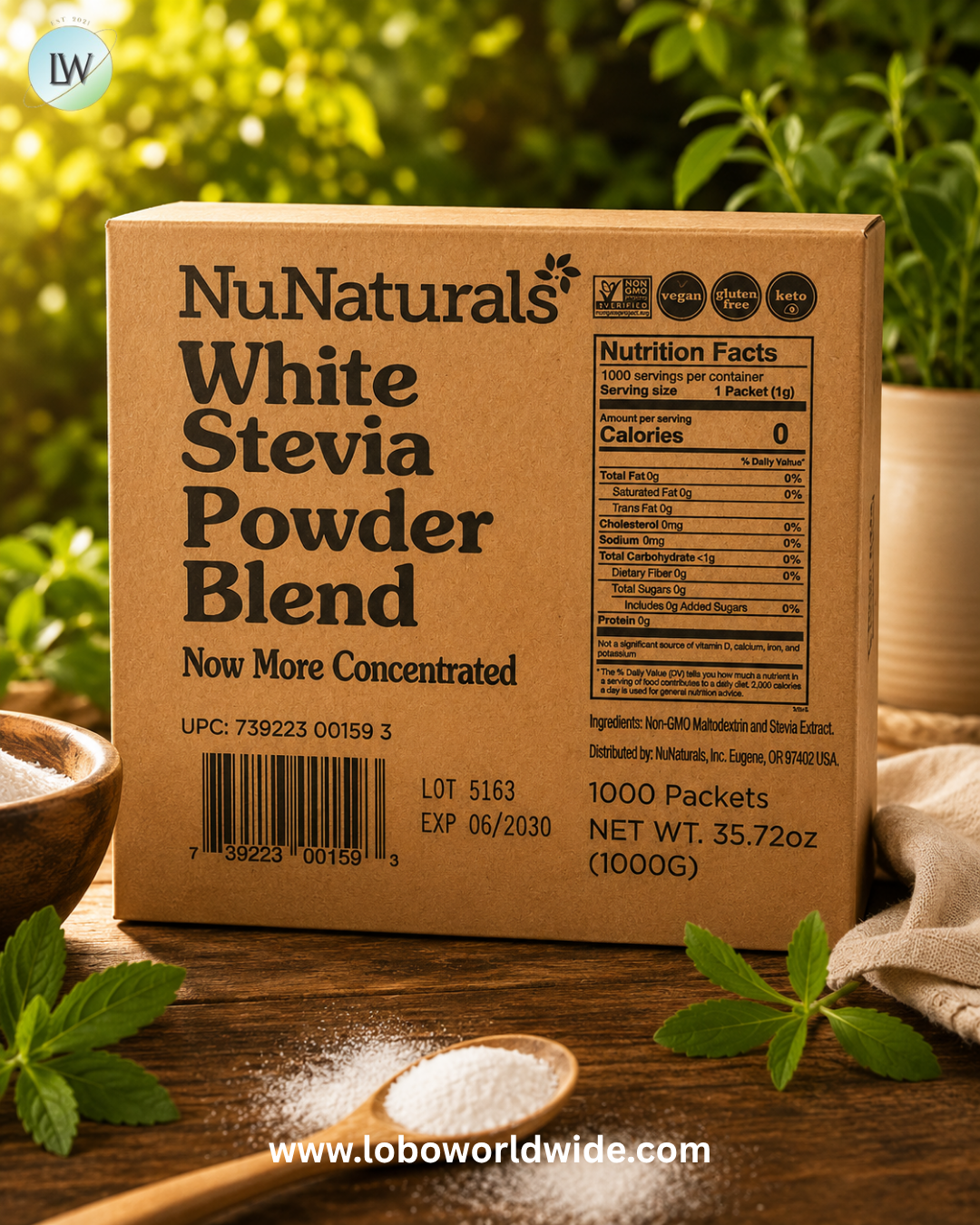 NuNaturals, NuStevia, White Stevia Powder, 1,000 Packets, 35.72 oz (1,000 g)