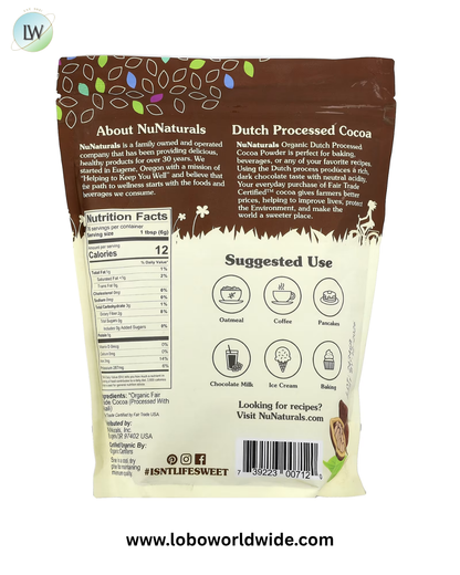 NuNaturals, Organic Cocoa Powder, 1 lb (454 g)