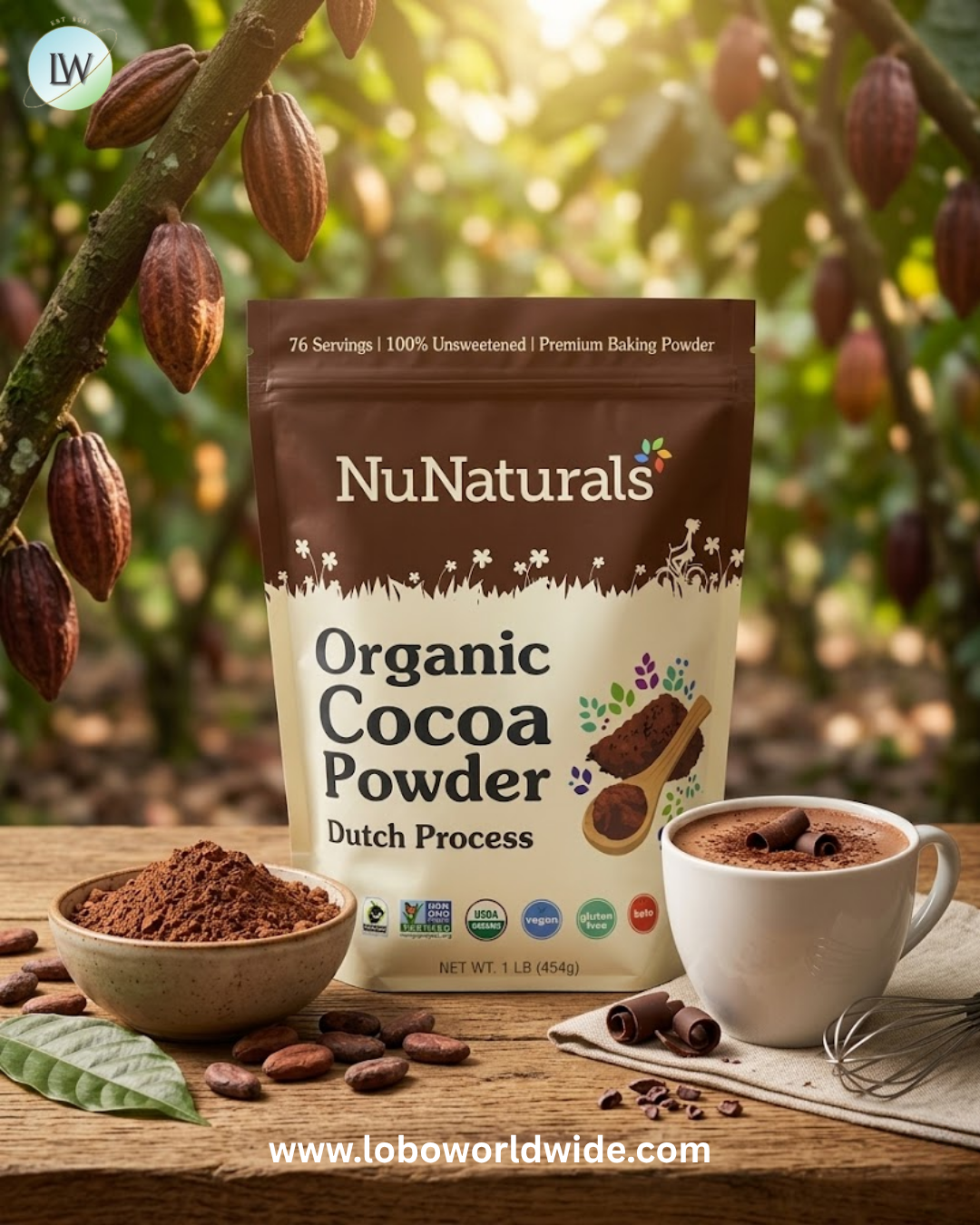 NuNaturals, Organic Cocoa Powder, 1 lb (454 g)