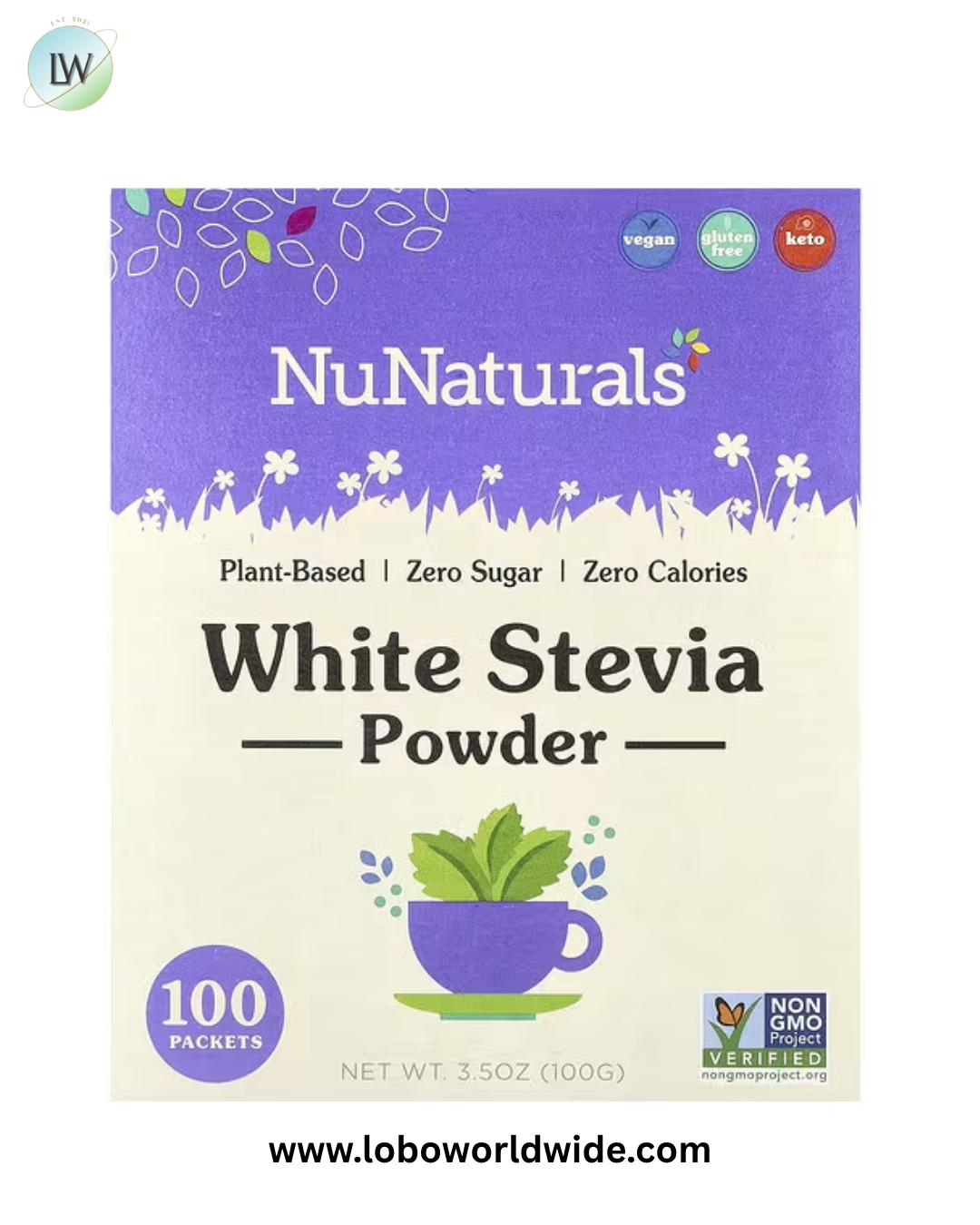 NuNaturals, White Stevia Powder, 100 Packets, 3.5 oz (100 g)