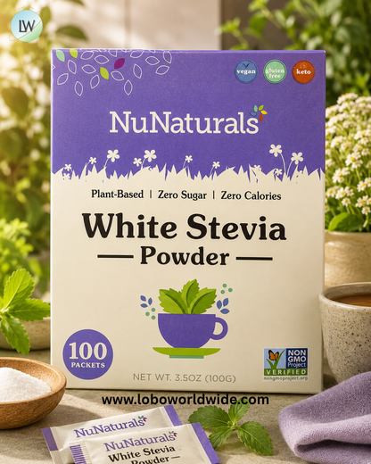 NuNaturals, White Stevia Powder, 100 Packets, 3.5 oz (100 g)