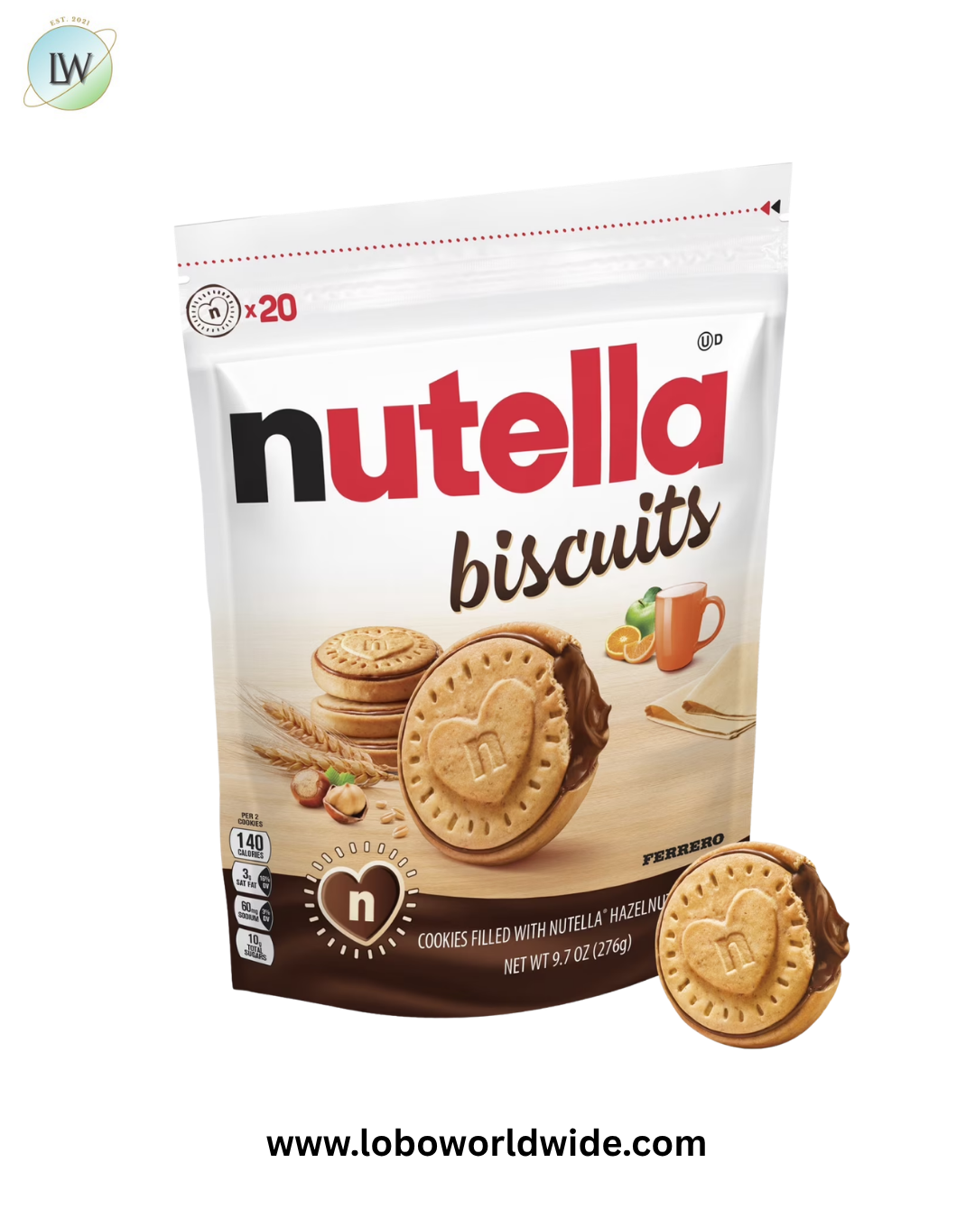 Nutella Biscuits, 20 Count Cookies, Hazelnut Spread with Cocoa, Kids Snacks, 9.7 oz