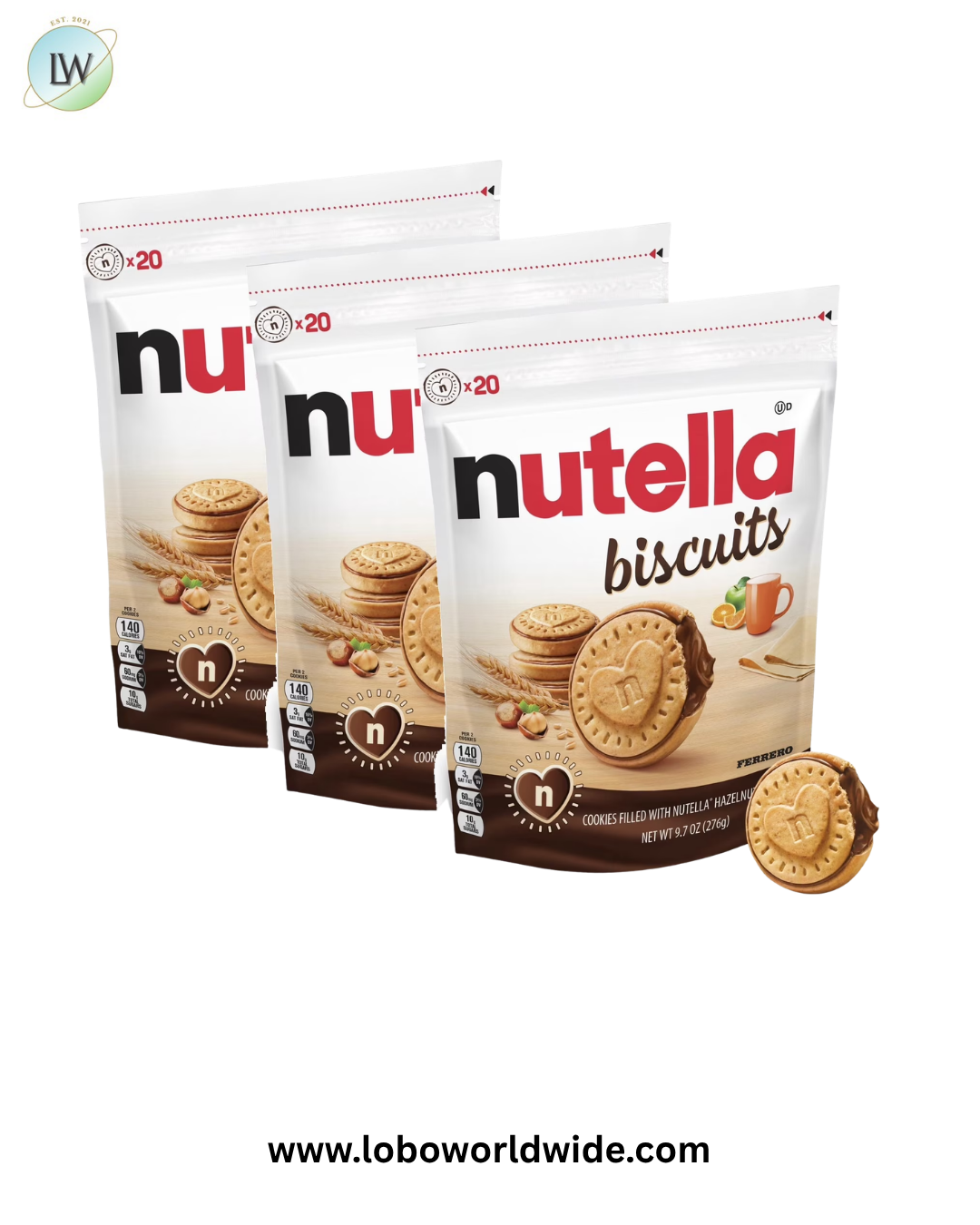 Nutella Biscuits, 20 Count Cookies, Hazelnut Spread with Cocoa, Kids Snacks, 9.7 oz