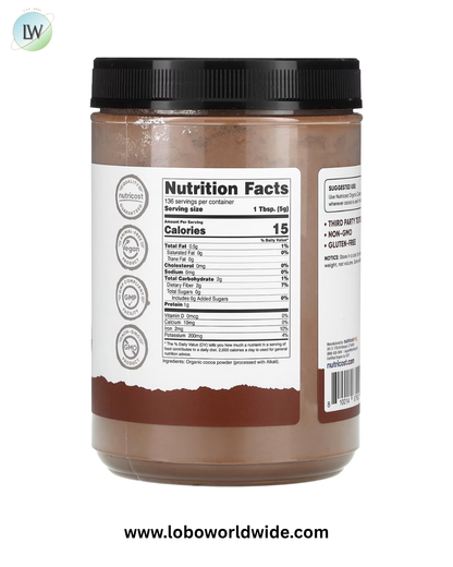 Nutricost, Pantry, Organic Cocoa Powder, Unsweetened, 24.3 oz (680 g)
