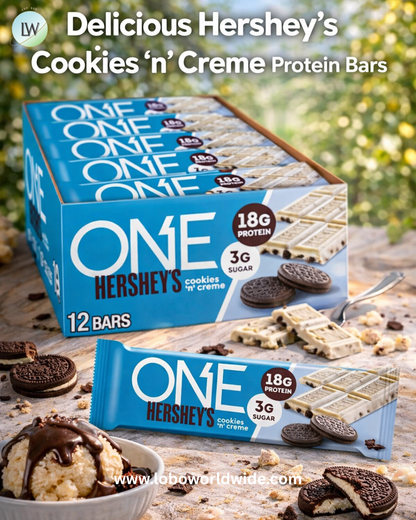 ONE Protein Bars, Hershey's Cookies 'n' Creme, Gluten Free with 18g Protein and 3g Sugar, Pantry Staples, 2.12 oz (12 Count)