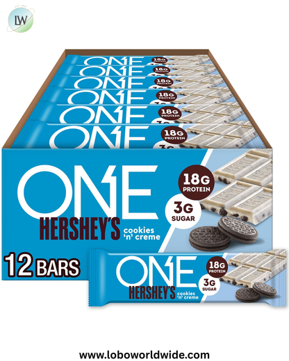 ONE Protein Bars, Hershey's Cookies 'n' Creme, Gluten Free with 18g Protein and 3g Sugar, Pantry Staples, 2.12 oz (12 Count)