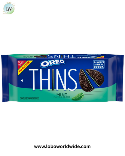 OREO Thins Mint Creme Crunchy Chocolate Sandwich Cookies, Baked, 11.78 oz Shelf Stable Plastic Tray
