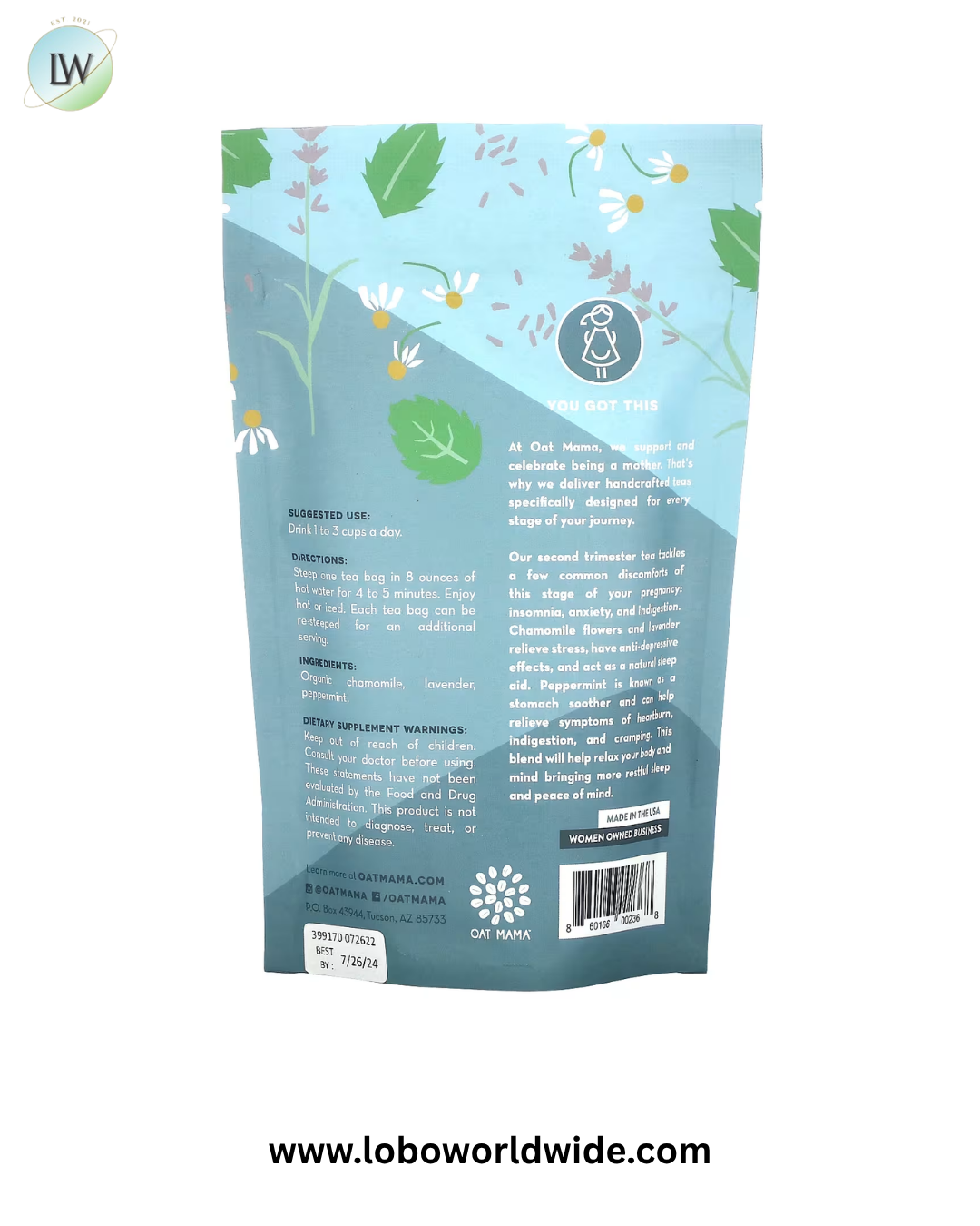 Oat Mama, Calm Tea, Chamomile Lavender Flower, Caffeine Free, 14 Tea Bags, 32 g