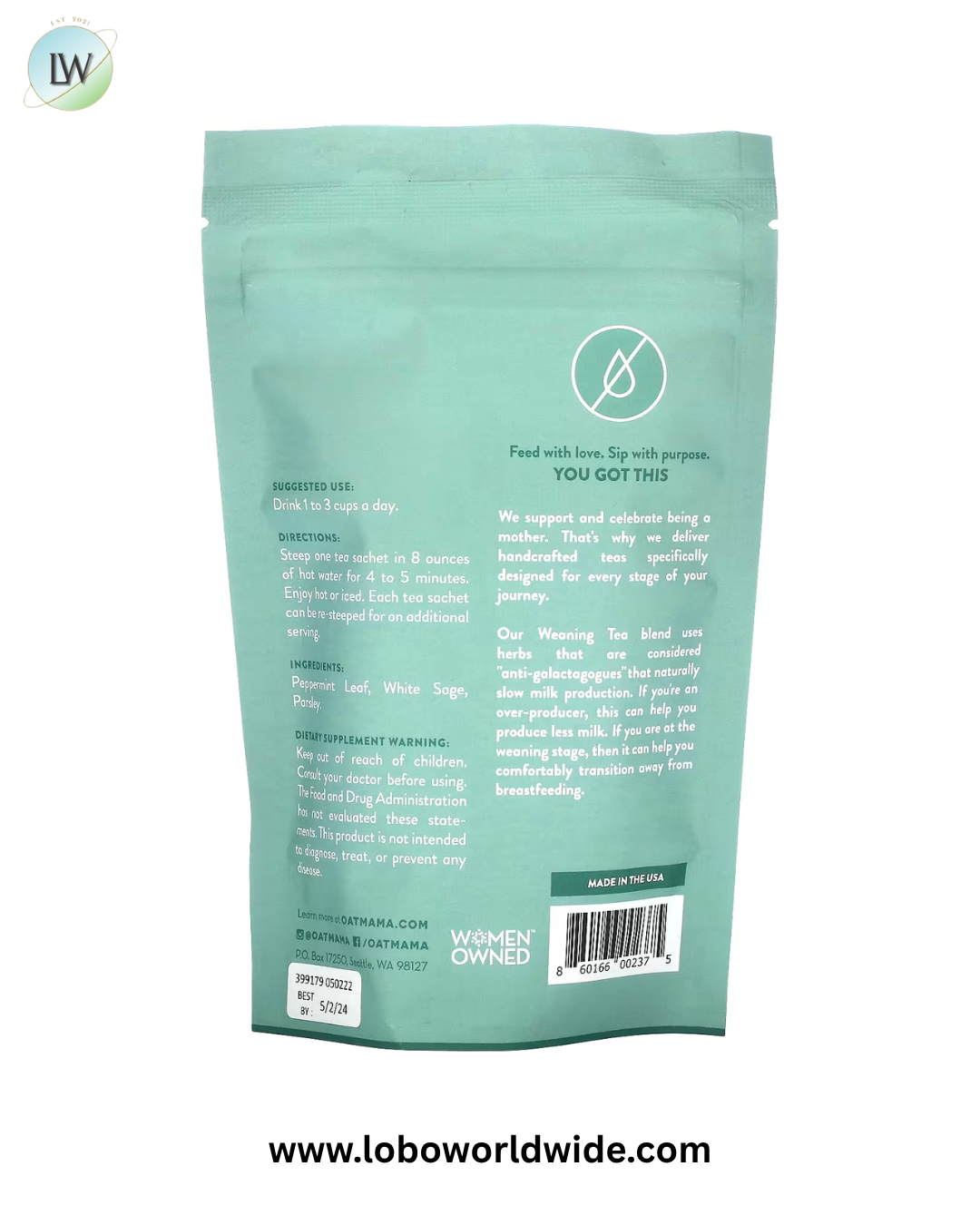 Oat Mama, Weaning Tea, Peppermint, Caffeine Free, 14 Sachets, 32 g