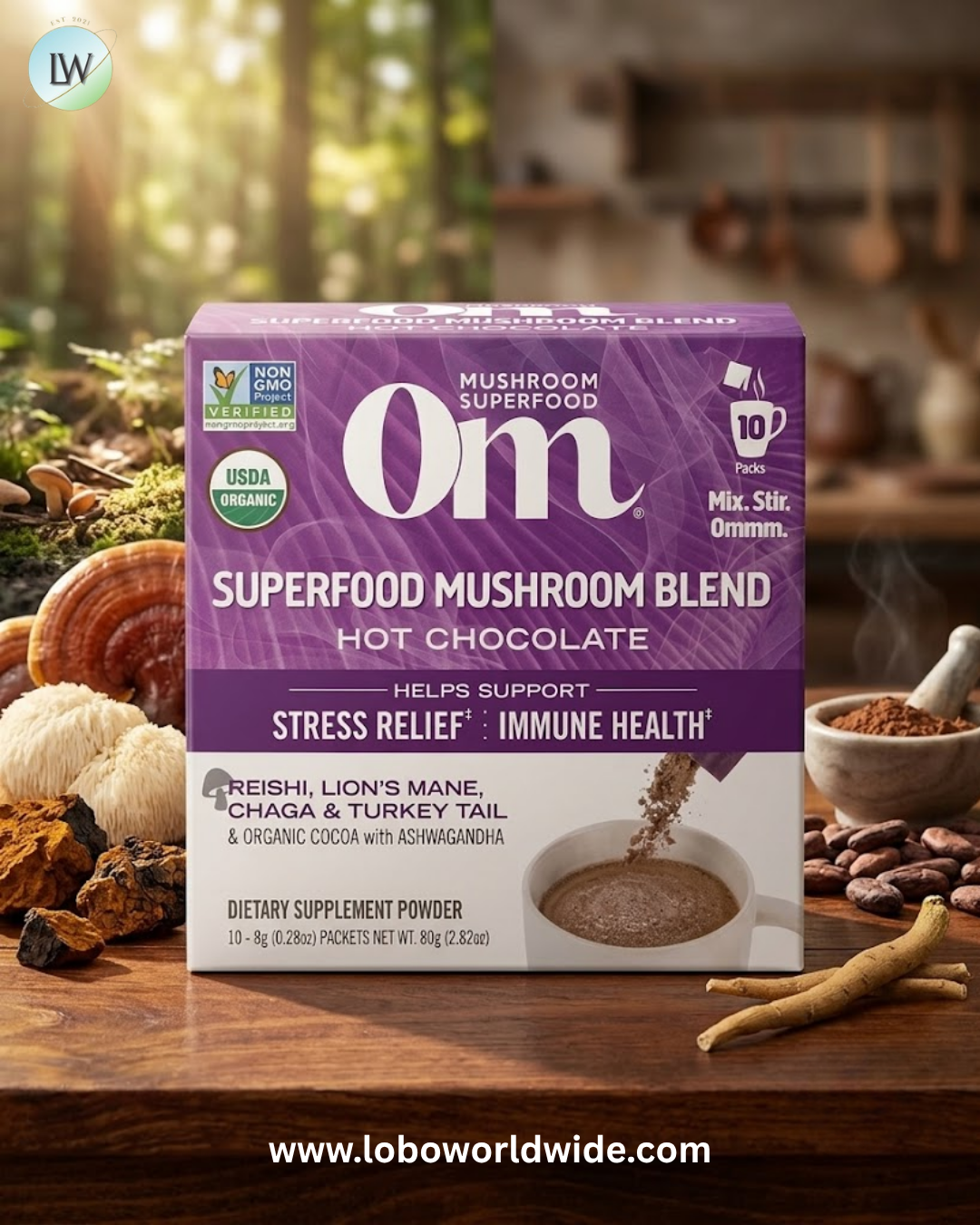 Om Mushrooms, Superfood Mushroom Blend, Hot Chocolate