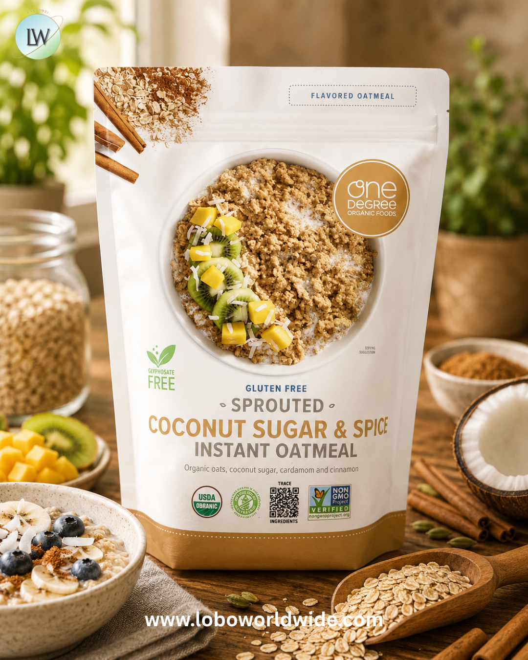 One Degree Organic Foods, Sprouted Instant Oatmeal, Coconut Sugar & Spice, 18 oz (510 g)
