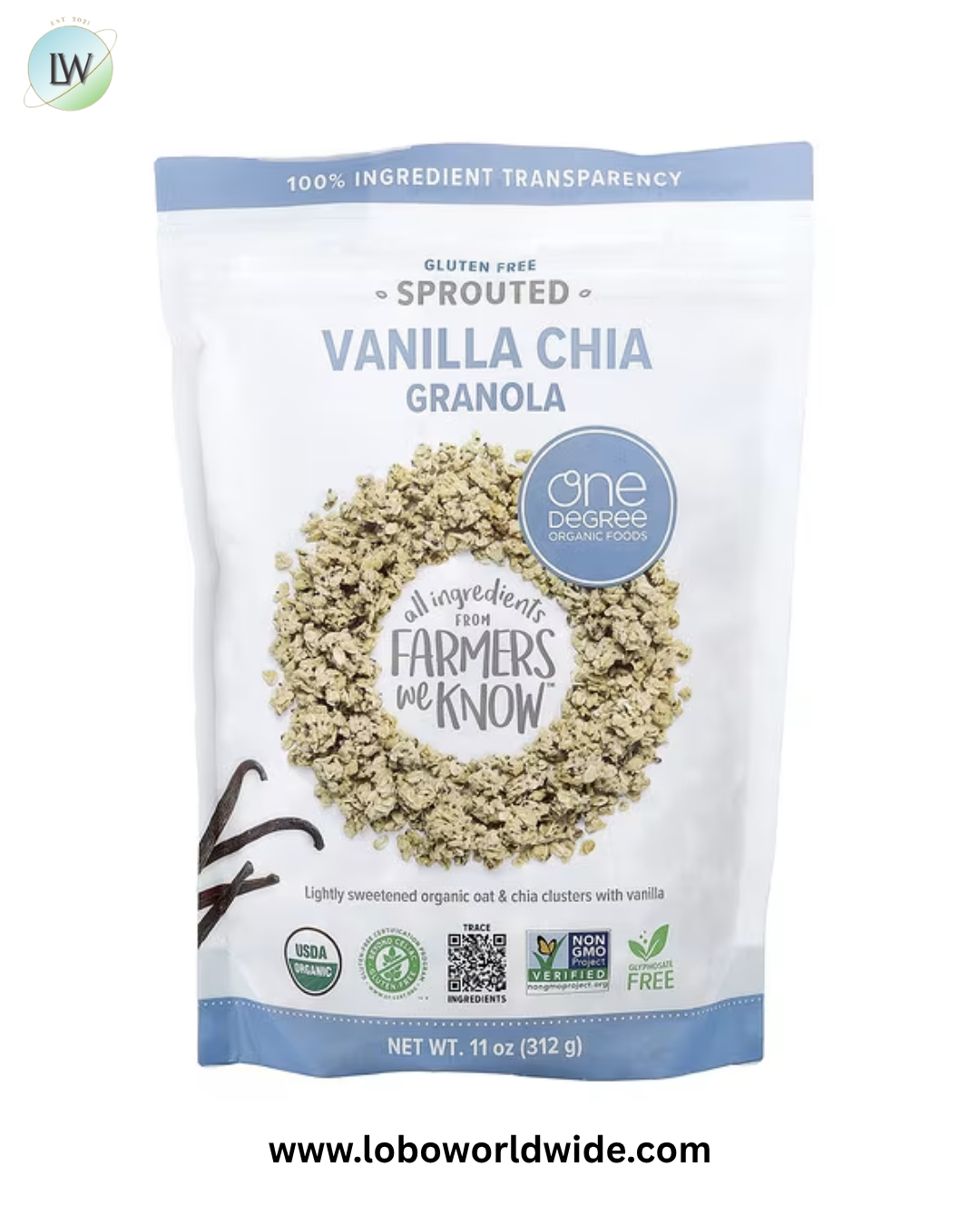One Degree Organic Foods, Sprouted Vanilla Chia Granola, 11 oz (312 g)