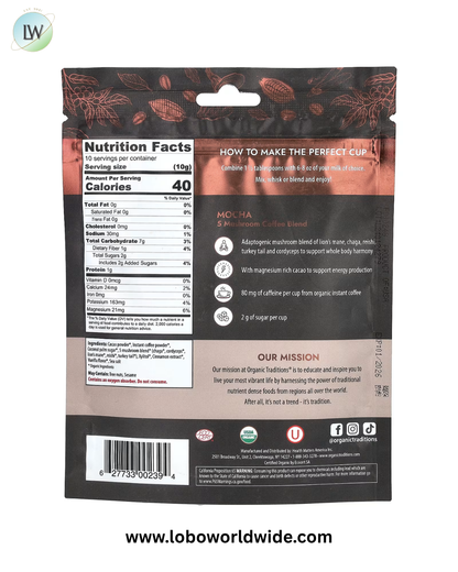 Organic Traditions, 5 Mushroom Coffee Blend, Mocha, 3.5 oz (100 g)