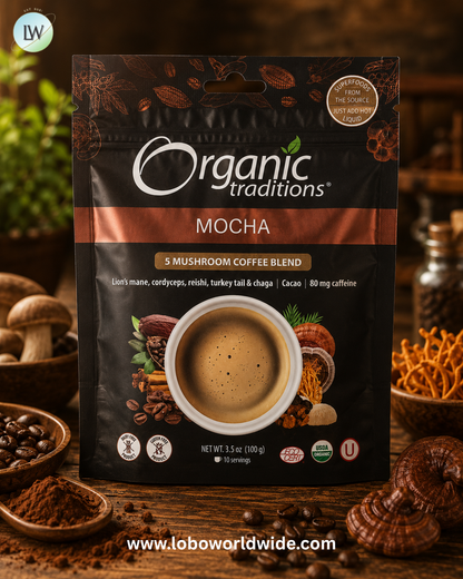 Organic Traditions, 5 Mushroom Coffee Blend, Mocha, 3.5 oz (100 g)